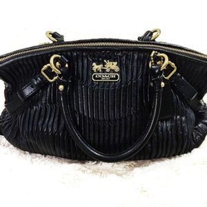 Coach Madison Sophia w/COA Pleated Black Leather Satchel Handbag 15942